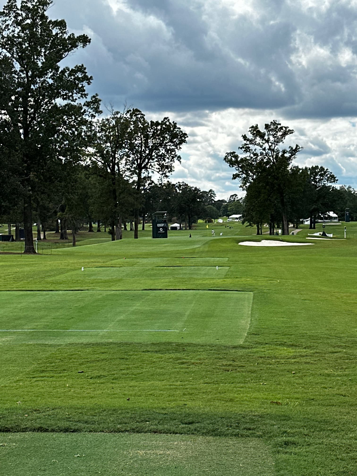 Pristine green with flagstick and course landscape